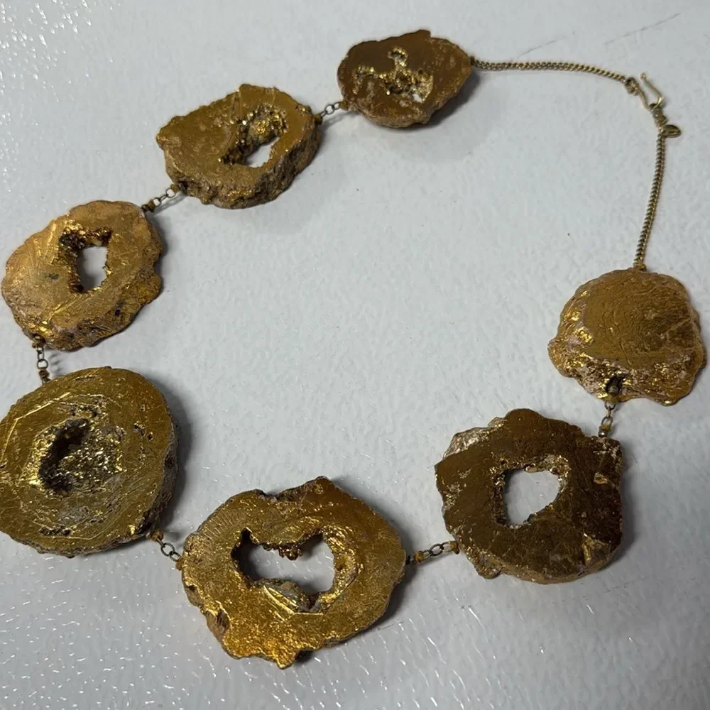 Gold Statement Necklace CHAN LUU - RARE Gold Stone Necklace - Beautiful Piece